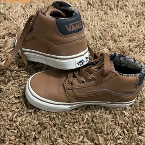 Youth Vans Brown leather high-tip tie sneaker.